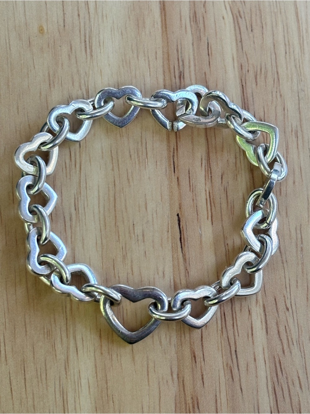 Vintage 925 Sterling Silver Open Heart Link Bracelet 7.5”Gift for Her